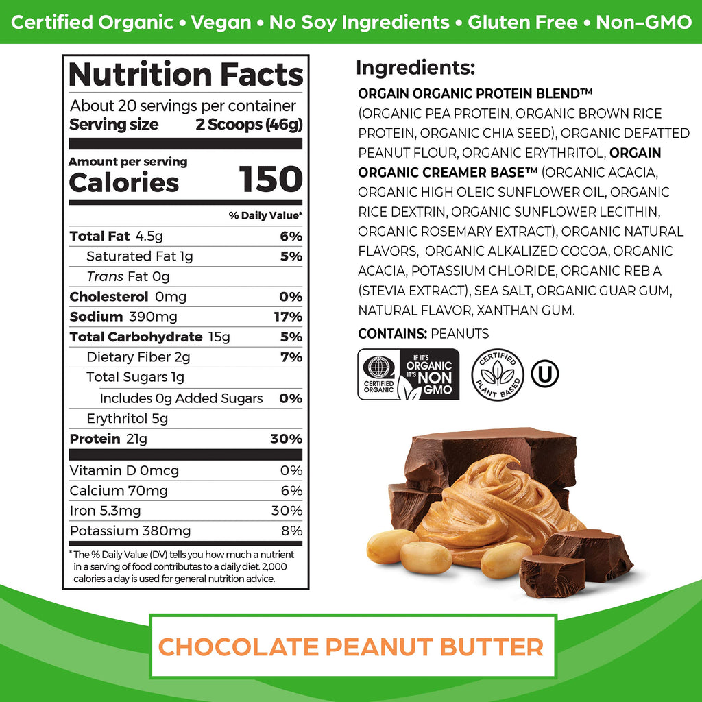 Organic Vegan Protein Powder Chocolate Peanut Butter and Vanilla Bean 4.06 Lbs I70391