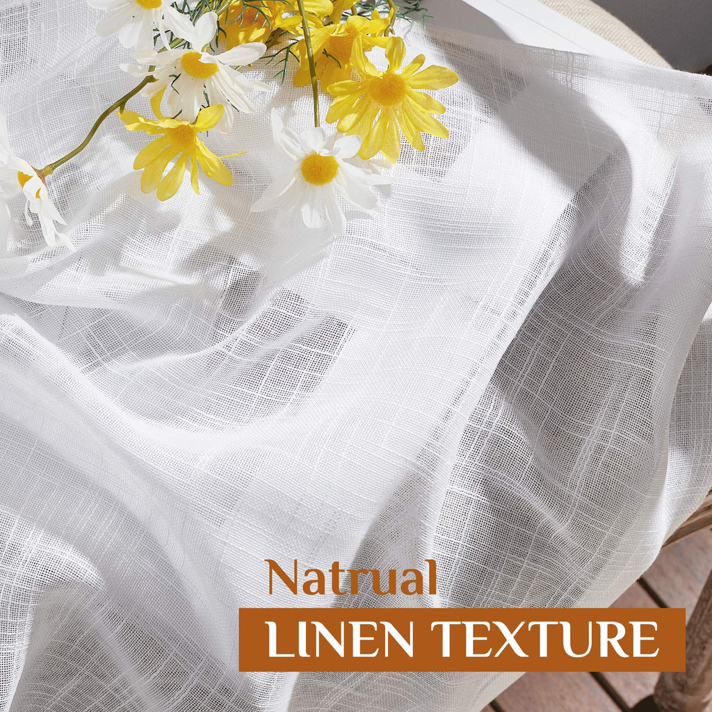 White Sheer Linen Curtains, 2 Panels, W52 x L95 E9175