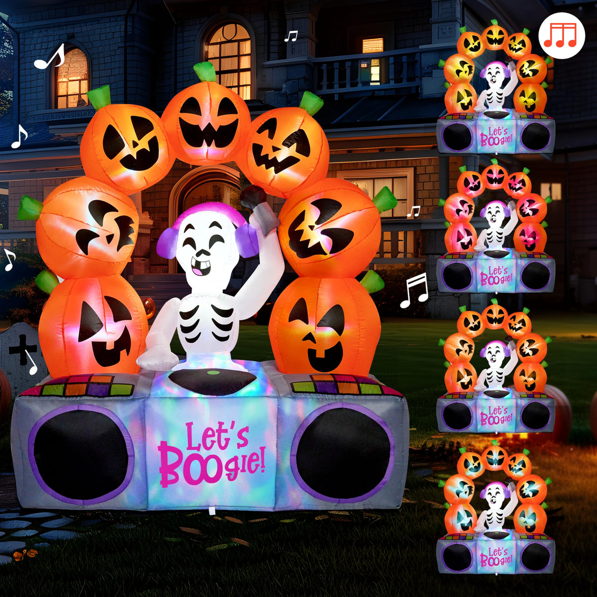 6 FT Inflatable Music Skeleton and Pumpkin with Colorful LEDs G605