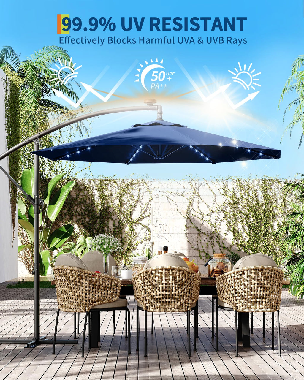 10FT Solar LED Cantilever Patio Umbrella K25859